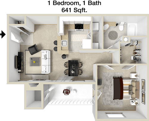 641 sq ft floorplan layout