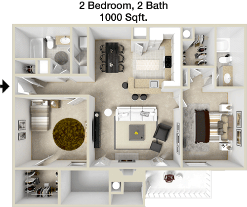 1,000 sq ft floorplan layout