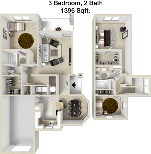 1,396 sq ft floorplan layout