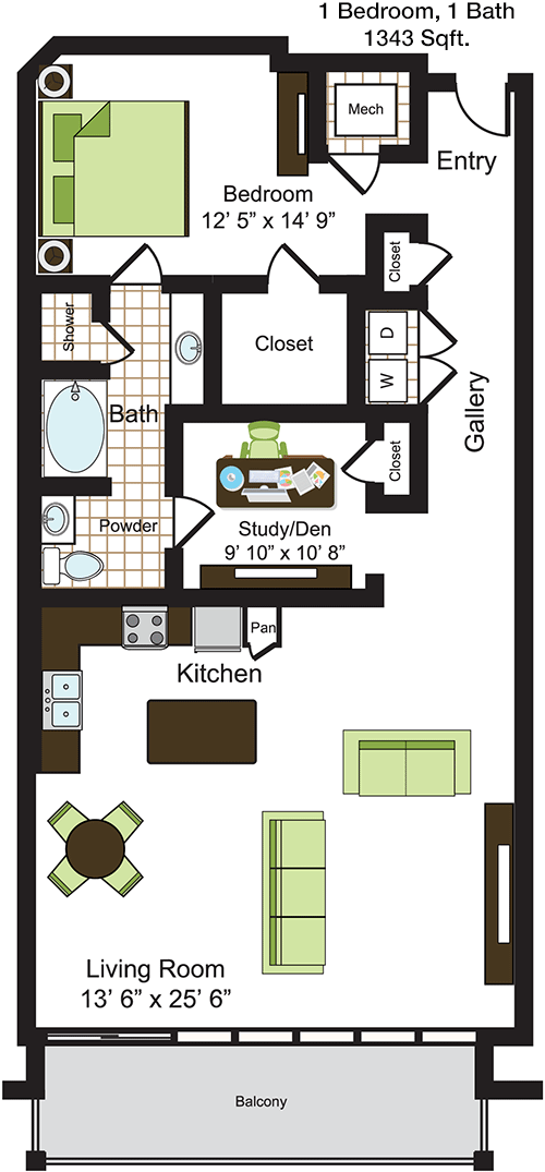 1,343 sq ft floorplan layout