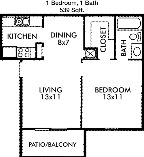 539 sq ft floorplan layout