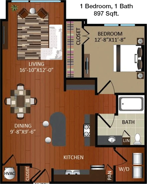 897 sq ft floorplan layout