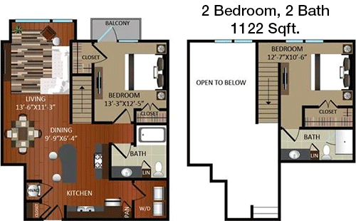 1,122 sq ft floorplan layout