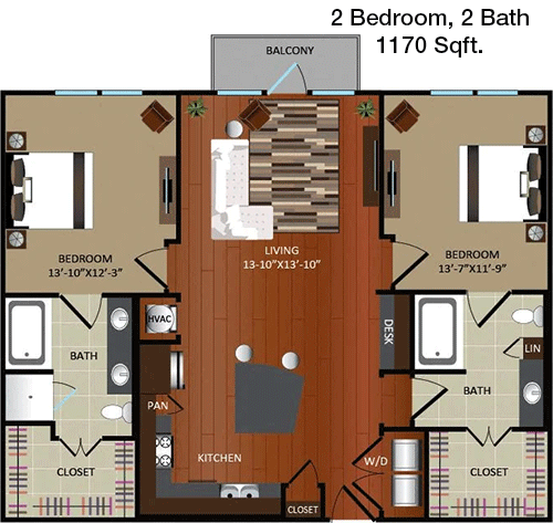 1,170 sq ft floorplan layout