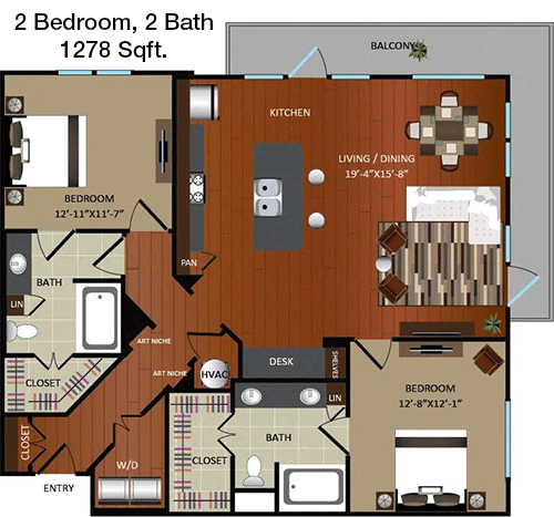 1,278 sq ft floorplan layout