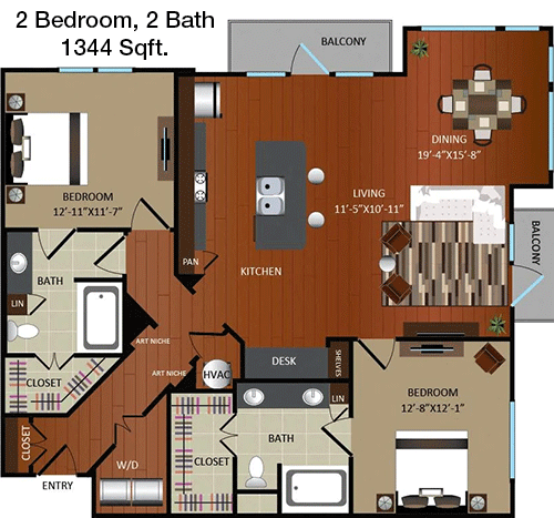 1,344 sq ft floorplan layout