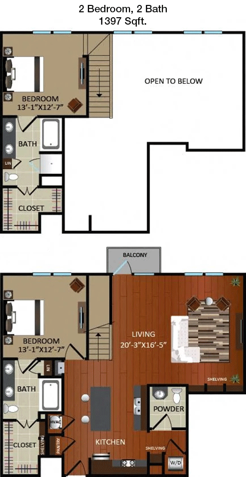 1,397 sq ft floorplan layout