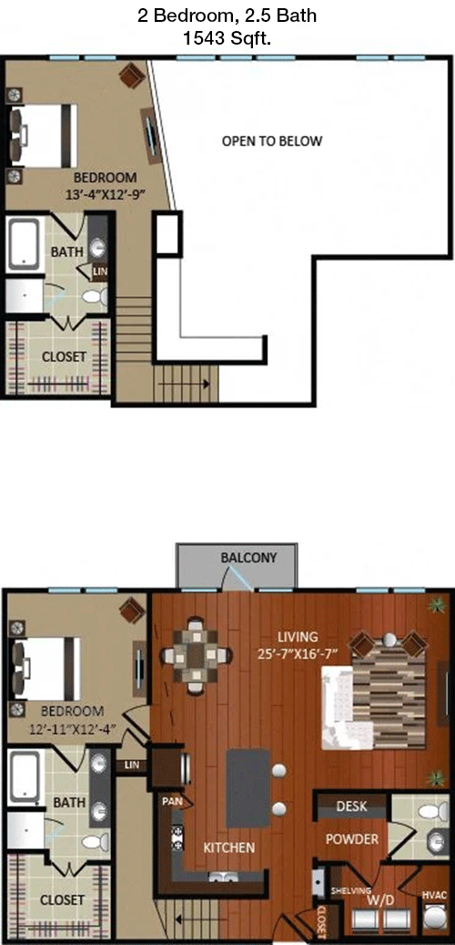 1,543 sq ft floorplan layout