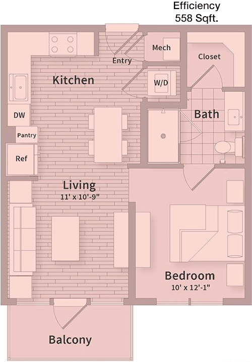 558 sq ft floorplan layout