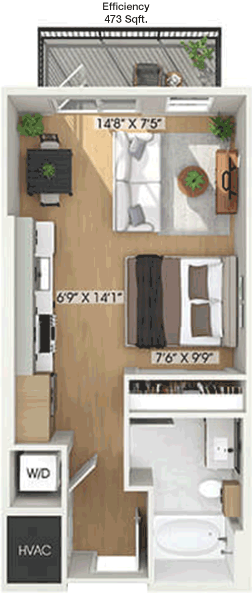 473 sq ft floorplan layout