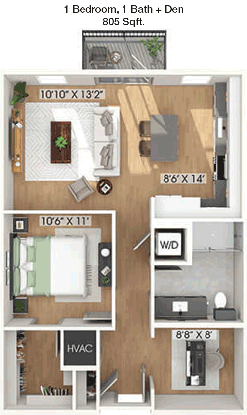 805 sq ft floorplan layout