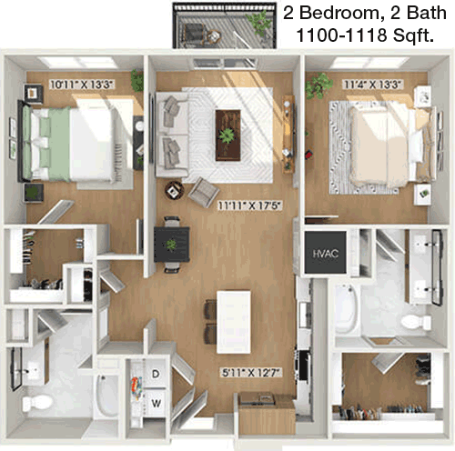 1,100 sq ft floorplan layout