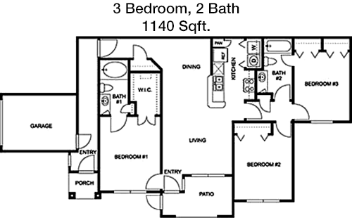 1,140 sq ft floorplan layout