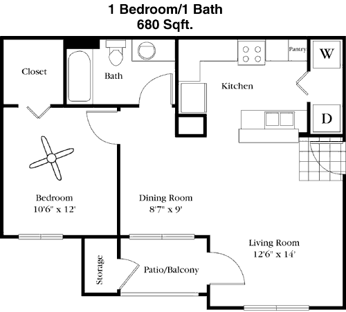 680 sq ft floorplan layout