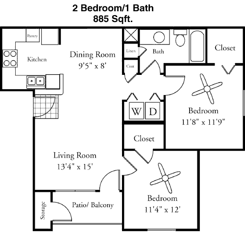 885 sq ft floorplan layout
