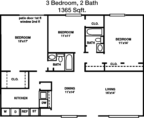 1,365 sq ft floorplan layout