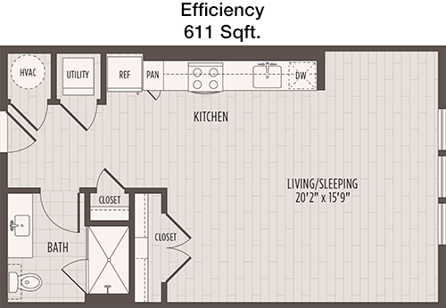 611 sq ft floorplan layout