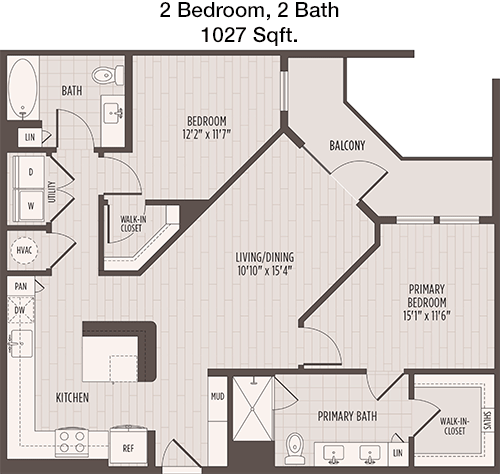 1,027 sq ft floorplan layout