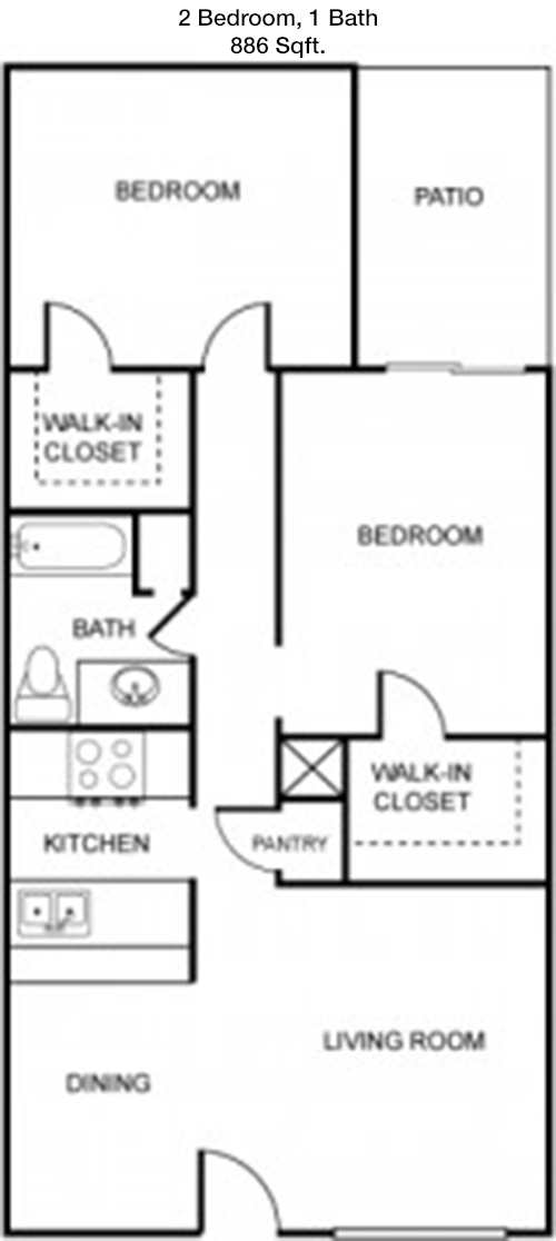 886 sq ft floorplan layout