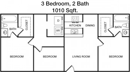 1,010 sq ft floorplan layout