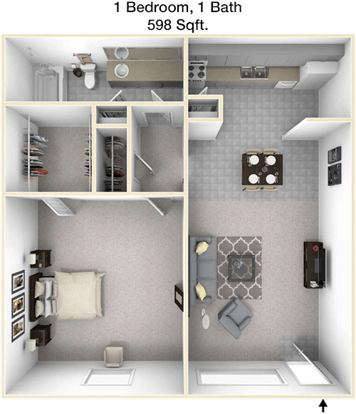 598 sq ft floorplan layout