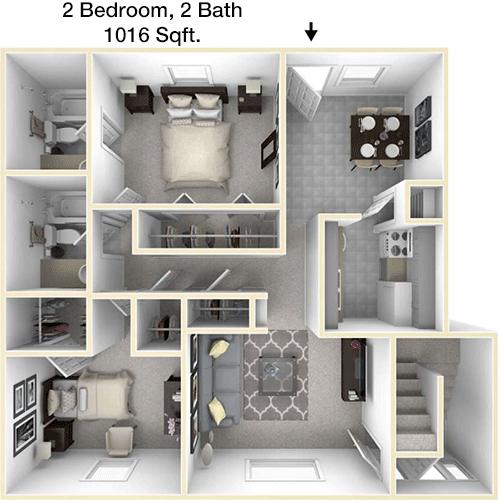 1,016 sq ft floorplan layout