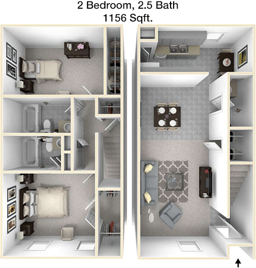 1,156 sq ft floorplan layout
