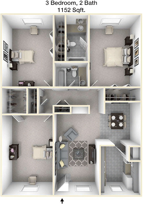 1,152 sq ft floorplan layout