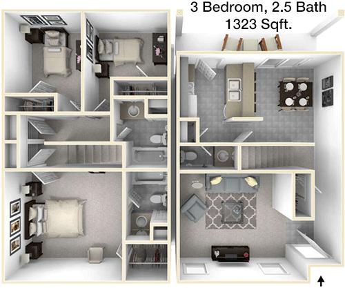 1,323 sq ft floorplan layout