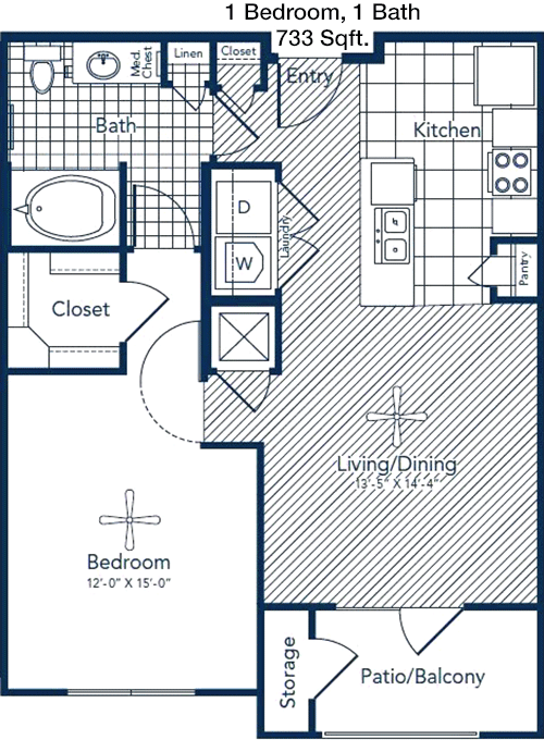 733 sq ft floorplan layout