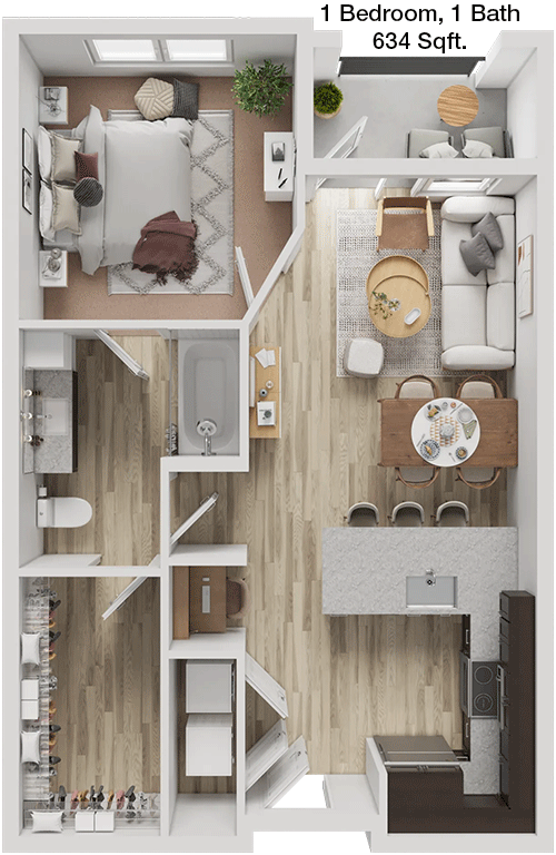 634 sq ft floorplan layout