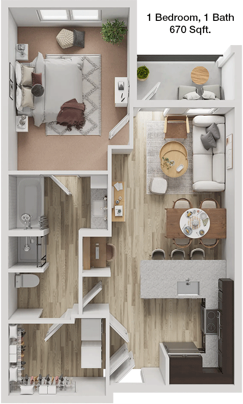 670 sq ft floorplan layout