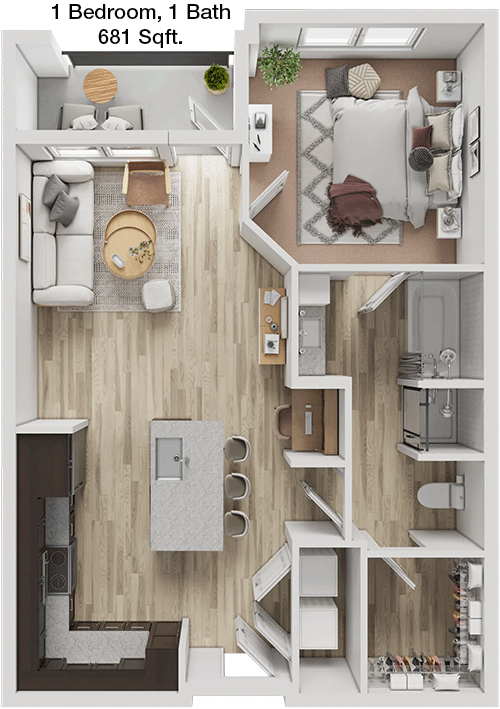 681 sq ft floorplan layout