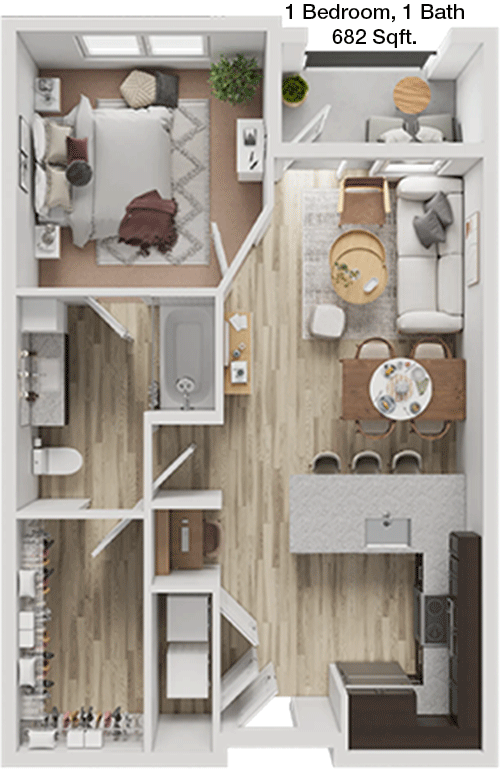 682 sq ft floorplan layout