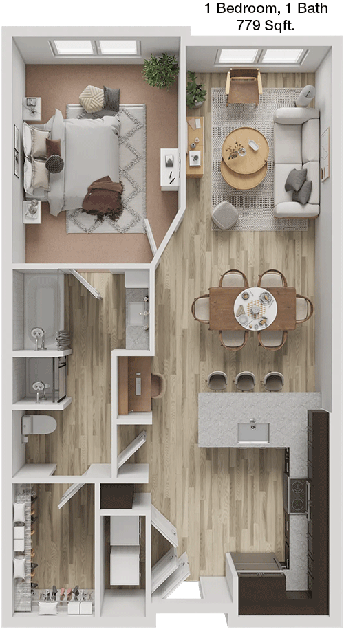 779 sq ft floorplan layout