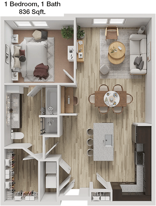 836 sq ft floorplan layout
