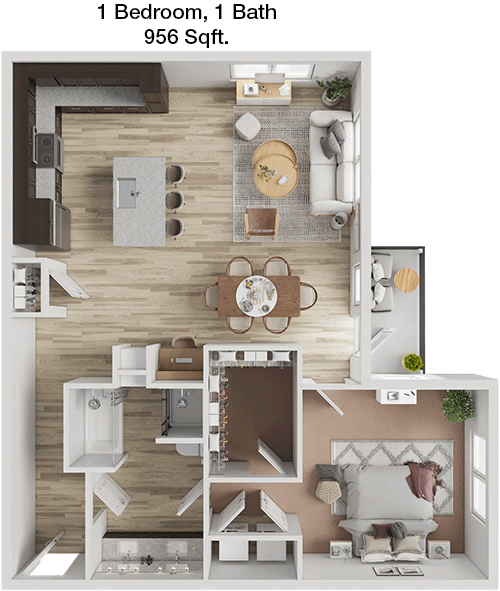 956 sq ft floorplan layout