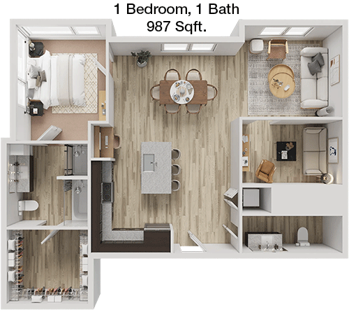 987 sq ft floorplan layout