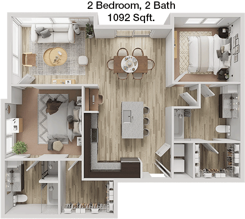 1,092 sq ft floorplan layout