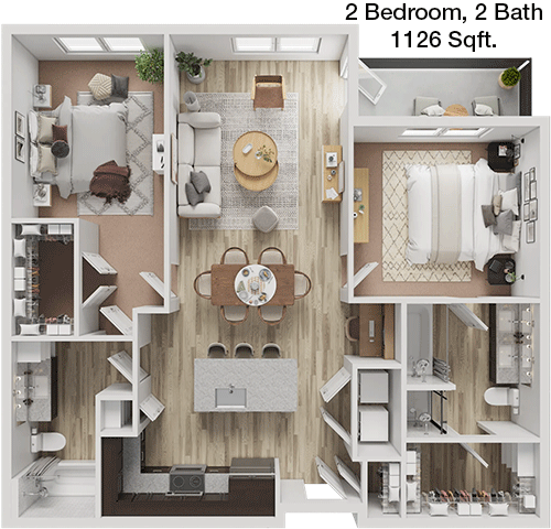1,126 sq ft floorplan layout