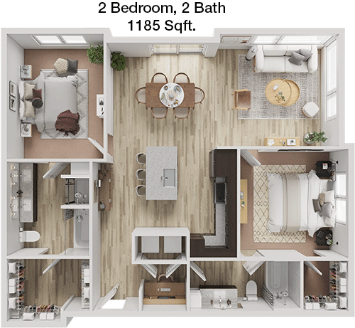 1,185 sq ft floorplan layout