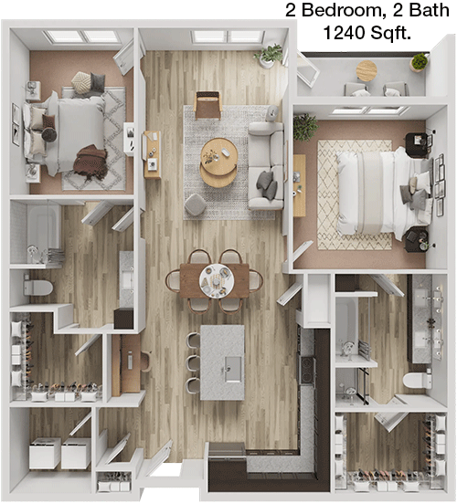 1,240 sq ft floorplan layout