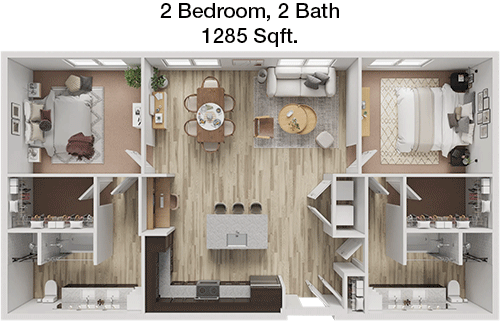 1,285 sq ft floorplan layout