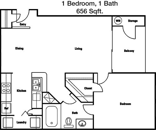 656 sq ft floorplan layout