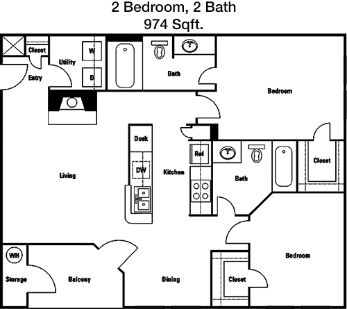 974 sq ft floorplan layout