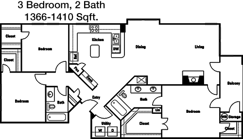 1,366 sq ft floorplan layout
