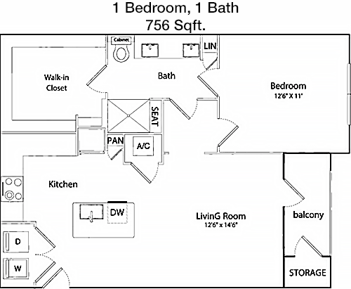 756 sq ft floorplan layout