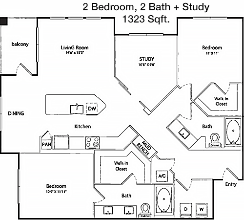 1,323 sq ft floorplan layout
