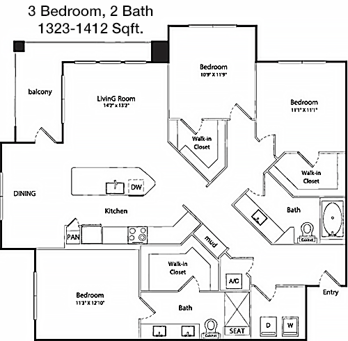 1,323 sq ft floorplan layout