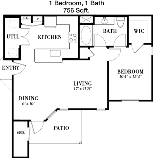 756 sq ft floorplan layout